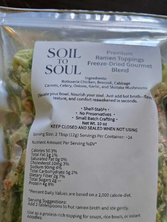 Package of Soil to Soul freeze-dried vegetable/chicken blend 